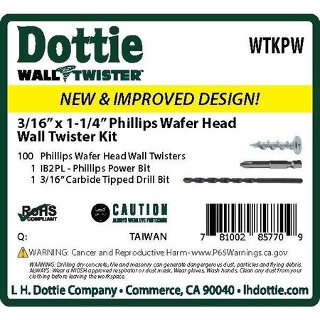 L.H. Dottie Screw Anchor, 1-1/4" L, Carbon Steel WTKPW